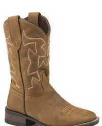'Roper' Kids' 9" Crazy Horse Western Square Toe - Brown