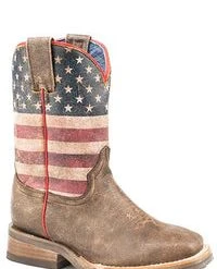 'Roper' Kids' 8" Lil America Boot - Brown / Flag