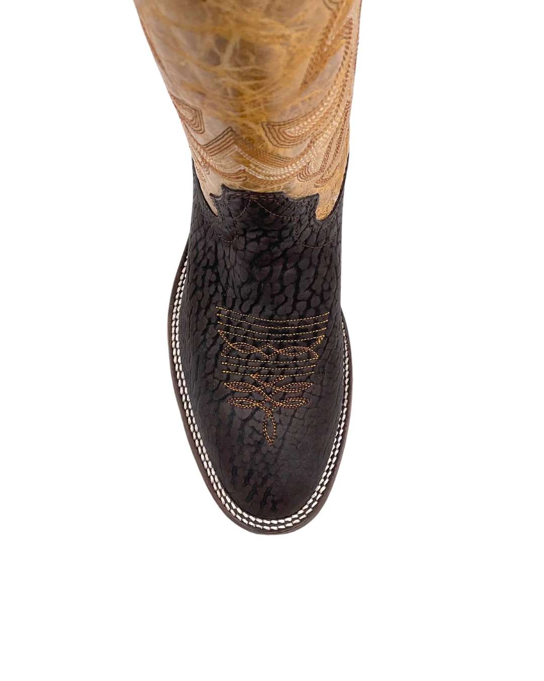 'Hondo Boots' Men's 14" Nubuck Bullhide Western Round Toe - Chocolate Brown / Tan - Image 2