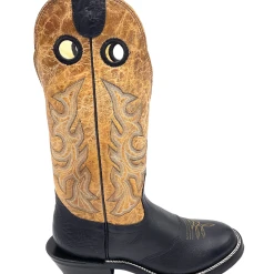 'Hondo Boots' Men's 14" Nubuck Bullhide Western Round Toe - Black / Tan