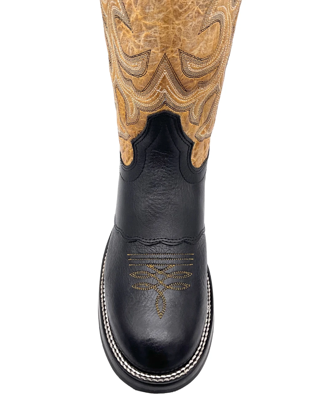 'Hondo Boots' Men's 14" Nubuck Bullhide Western Round Toe - Black / Tan - Image 2