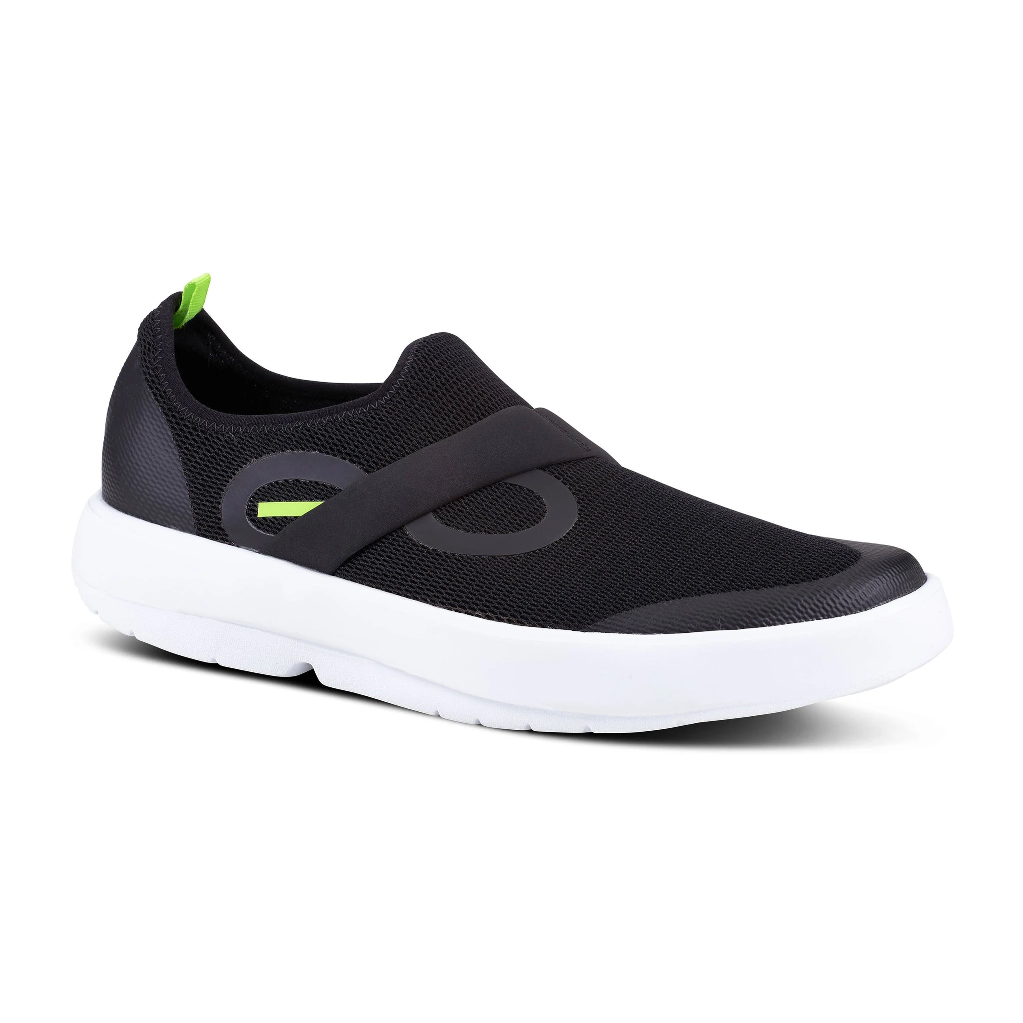 'OOFOS' Men's OOmg Mesh Low Slip On - White / Black - Image 6