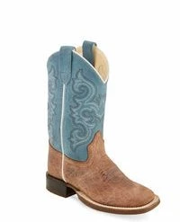 'Old West' Children's Western Square Toe - Brown / Sky Blue