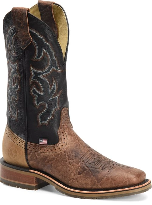 'Double H' Men's 12" Grissom SR Square Toe I.C.E. ™ Roper - Kenia Cognac / Summer Tan / Black - Image 6