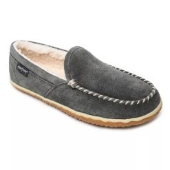 Minnetonka Moccasin Co 'Minnetonka' Men's Suede Tilden Moc Slipper - Grey (Wide)