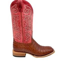 'Anderson Bean' Men's 13" HorsePower Top Hand Western Square Toe - Brandy Caiman Belly / Red Sinsation