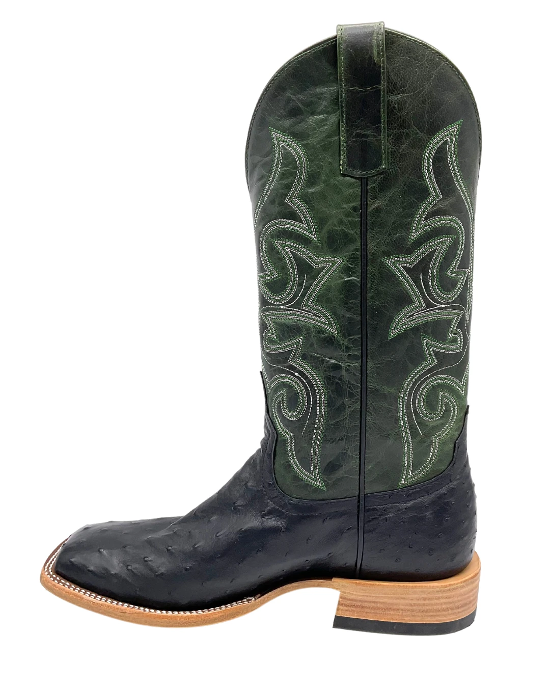 'Anderson Bean' Men's 13" HorsePower Top Hand Full Quill Ostrich - Black / Emerald Explosion - Image 6