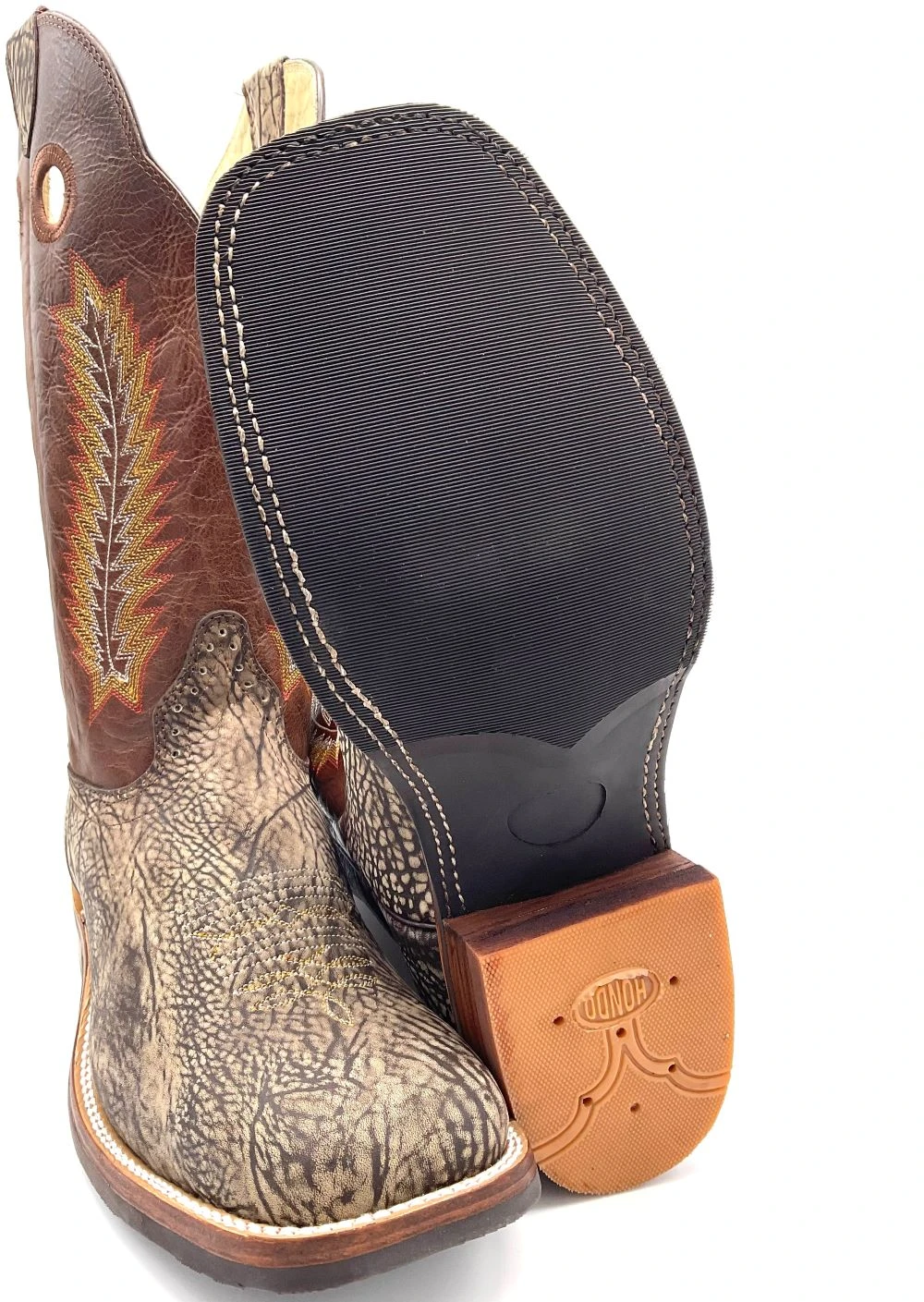 'Hondo' Men's 13" Nubuck Bullhide Square Toe - Caramel / Rust Volcano - Image 3