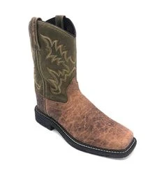 'Old West' Children's Western Broad Square Toe - Brown / Green