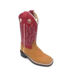 'Old West' Children's Ultra Flex Western Broad Square Toe - Tan / Red