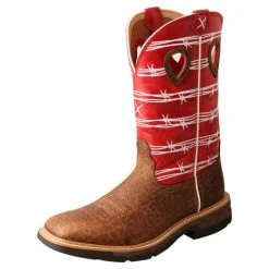 Twisted X Boots 'Twisted X' Men's 12" Western Work Square Toe - Distressed Saddle / Ruby Red