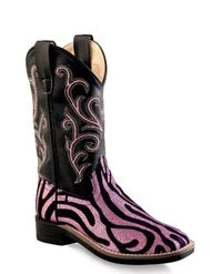 'Old West' Child's 9" Western Square Toe - Black / Pink